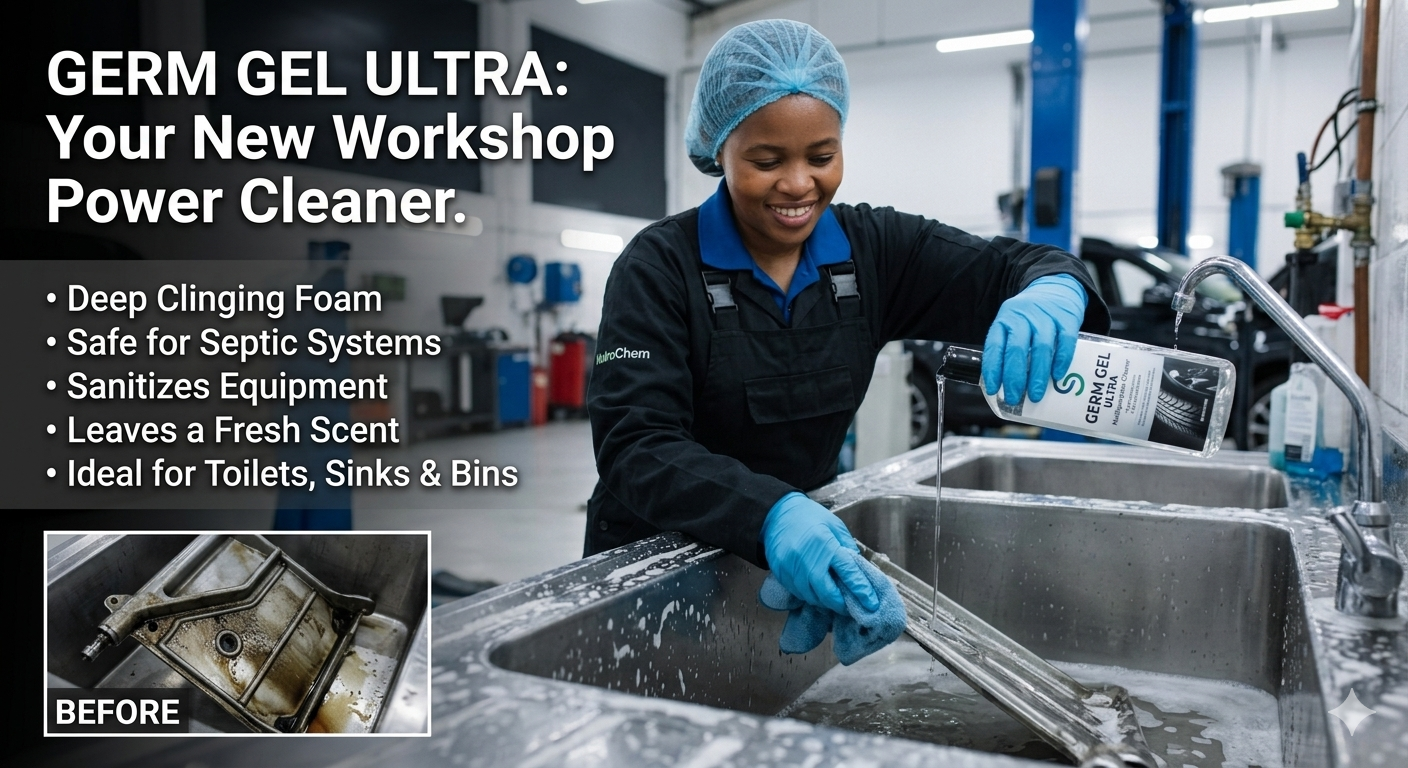 GERM GEL ULTRA multi-purpose workshop cleaner being used at a sink